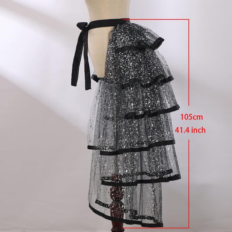 GRACEART Steampunk Sparkle Sequin Tulle Tutu Bustle Skirts 6 Layer Overskirt Tie-on Belt - Image 1